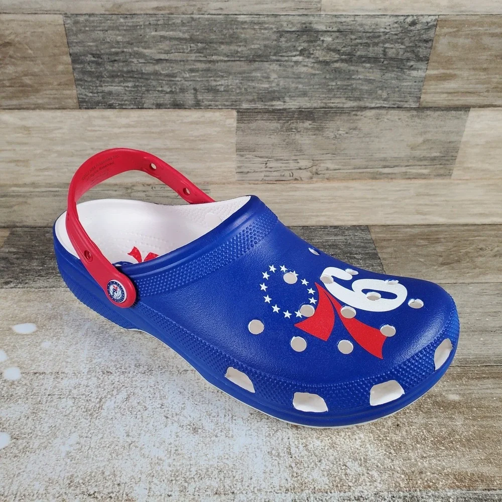 Crocs NBA Philadelphia 76ers Classic Mens Clogs Sz 11 Blue Red Rubber Slingback